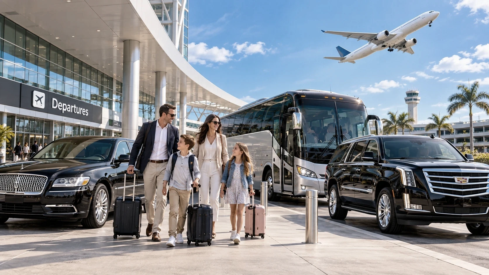 Group charter transportation at a Detroit area airport